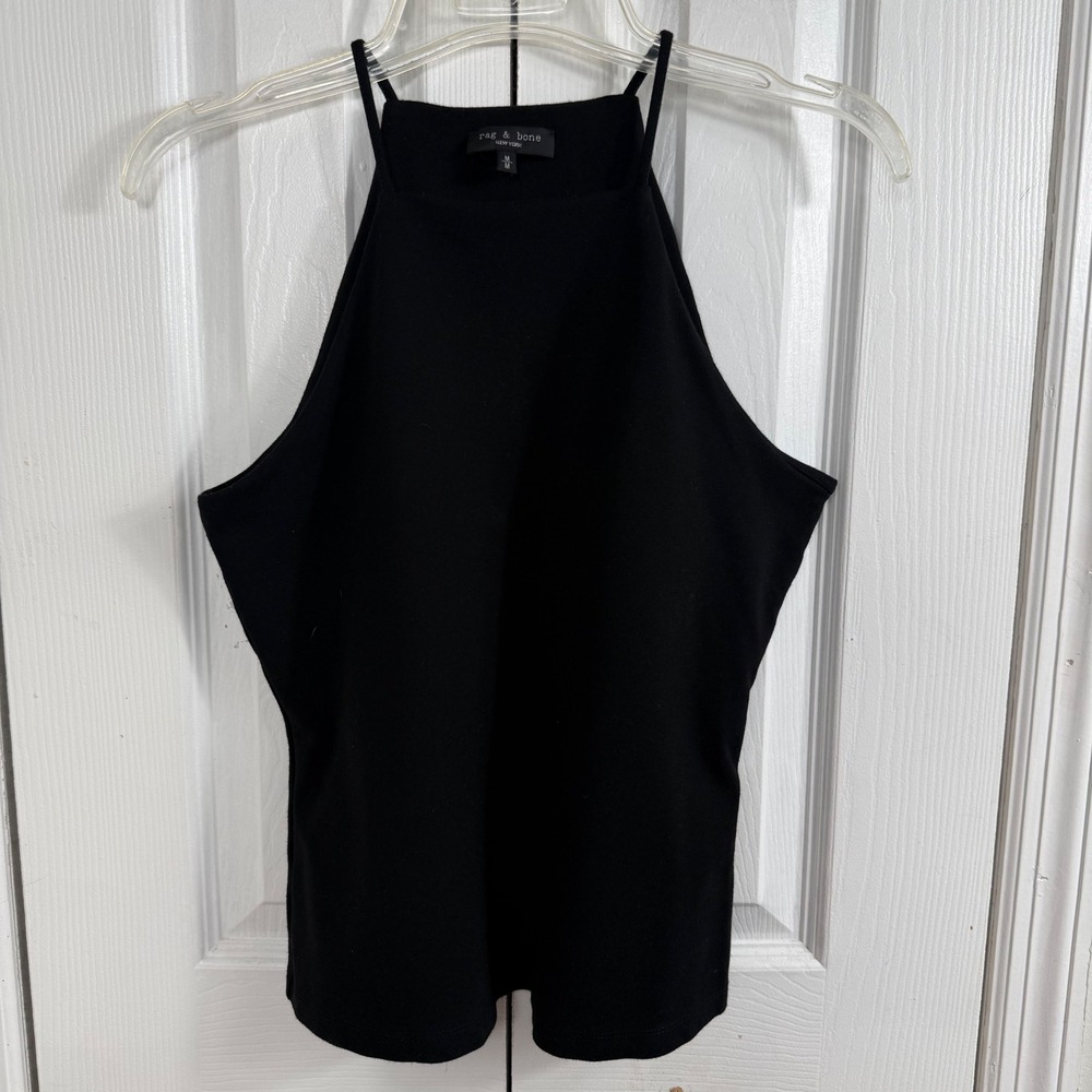 Rag & Bone Halter Tank Top Size M Black Minimalist Quiet Luxury Sleeveless Top